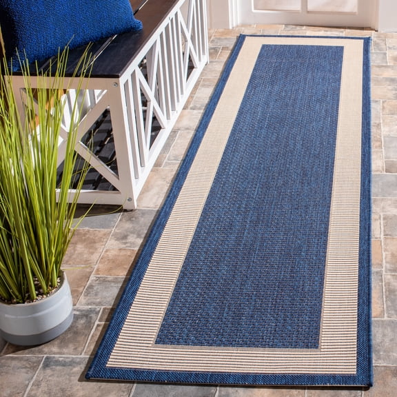 Safavieh Courtyard Justine Bordered Indoor/Outdoor Runner Rug, Navy/Beige, 2'3" x 10'