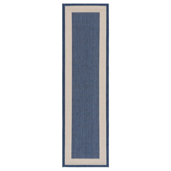 Safavieh Courtyard Justine Bordered Indoor/Outdoor Runner Rug, Navy/Beige, 2'3" x 5'