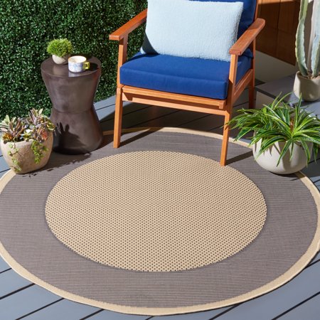 Safavieh Courtyard Justine Bordered Indoor/Outdoor Area Rug, Gray/Cream, 4' x 4' Round