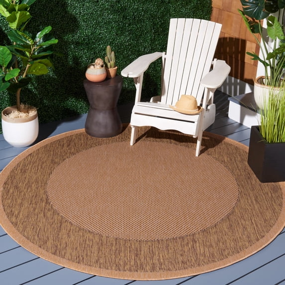 Safavieh Courtyard Justine Bordered Indoor/Outdoor Area Rug, Natural/Gold, 5'3" x 5'3" Round
