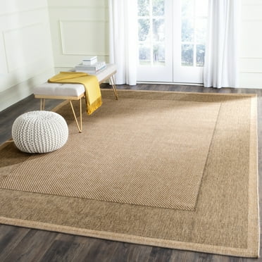 SAFAVIEH Courtyard Justine Striped Border Indoor/Outdoor Area Rug, Natural/Gold, 5'3" Round