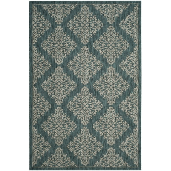 SAFAVIEH Courtyard Kady Geometric Indoor/Outdoor Area Rug, Blue/Grey, 5'3" x 7'7"