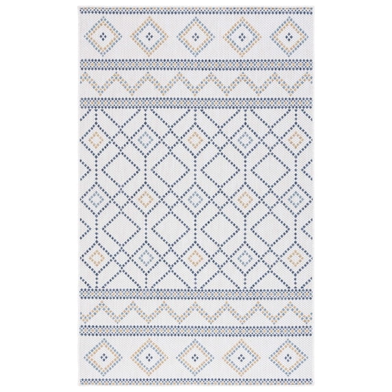 Safavieh Courtyard Kaelea Geometric Indoor/Outdoor Area Rug, Ivory/Navy Yellow, 5'3" x 7'7"