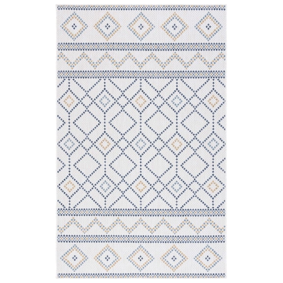 Safavieh Courtyard Kaelea Geometric Indoor/Outdoor Area Rug, Ivory/Navy Yellow, 5'3" x 7'7"