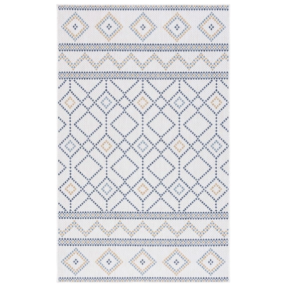 Safavieh Courtyard Kaelea Geometric Indoor/Outdoor Area Rug, Ivory/Navy Yellow, 5'3" x 7'7"