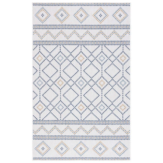 Safavieh Courtyard Kaelea Geometric Indoor/Outdoor Area Rug, Ivory/Navy Yellow, 5'3" x 7'7"