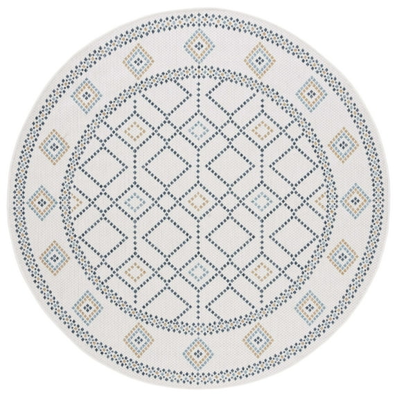 Safavieh Courtyard Kaelea Geometric Indoor/Outdoor Area Rug, Ivory/Navy Yellow, 6'7" x 6'7" Round