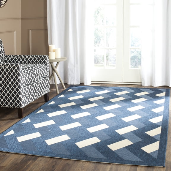 Safavieh Courtyard Kaius Chevron Indoor/Outdoor Area Rug, Navy/Beige, 4' x 5'7"