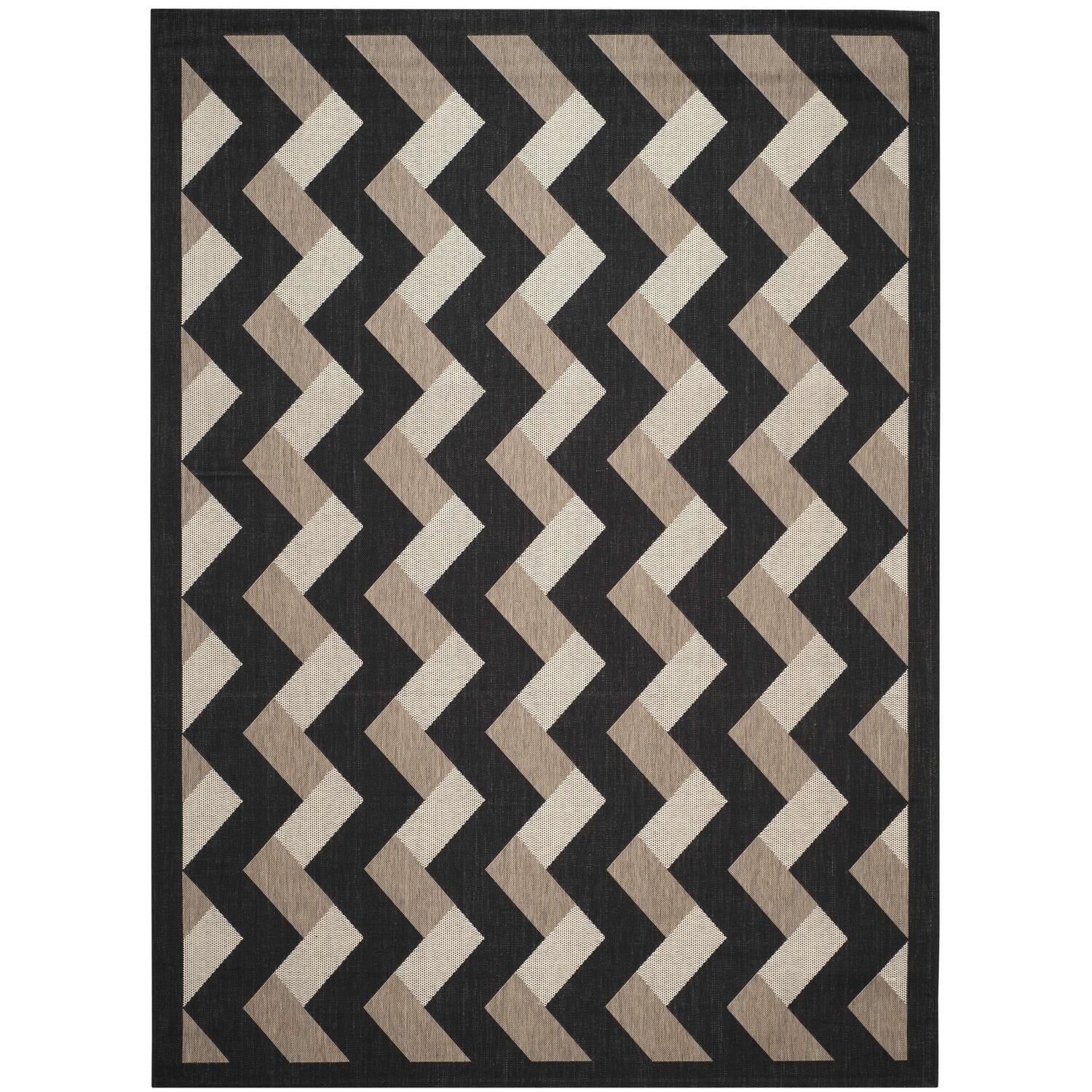SAFAVIEH Courtyard Kaius Chevron Stripes Indoor/Outdoor Area Rug, Black/Brown, 8' x 11