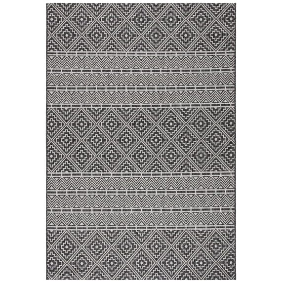 SAFAVIEH Courtyard Karen Geometric Indoor/Outdoor Area Rug, 5'3" x 7'7", Black/Grey
