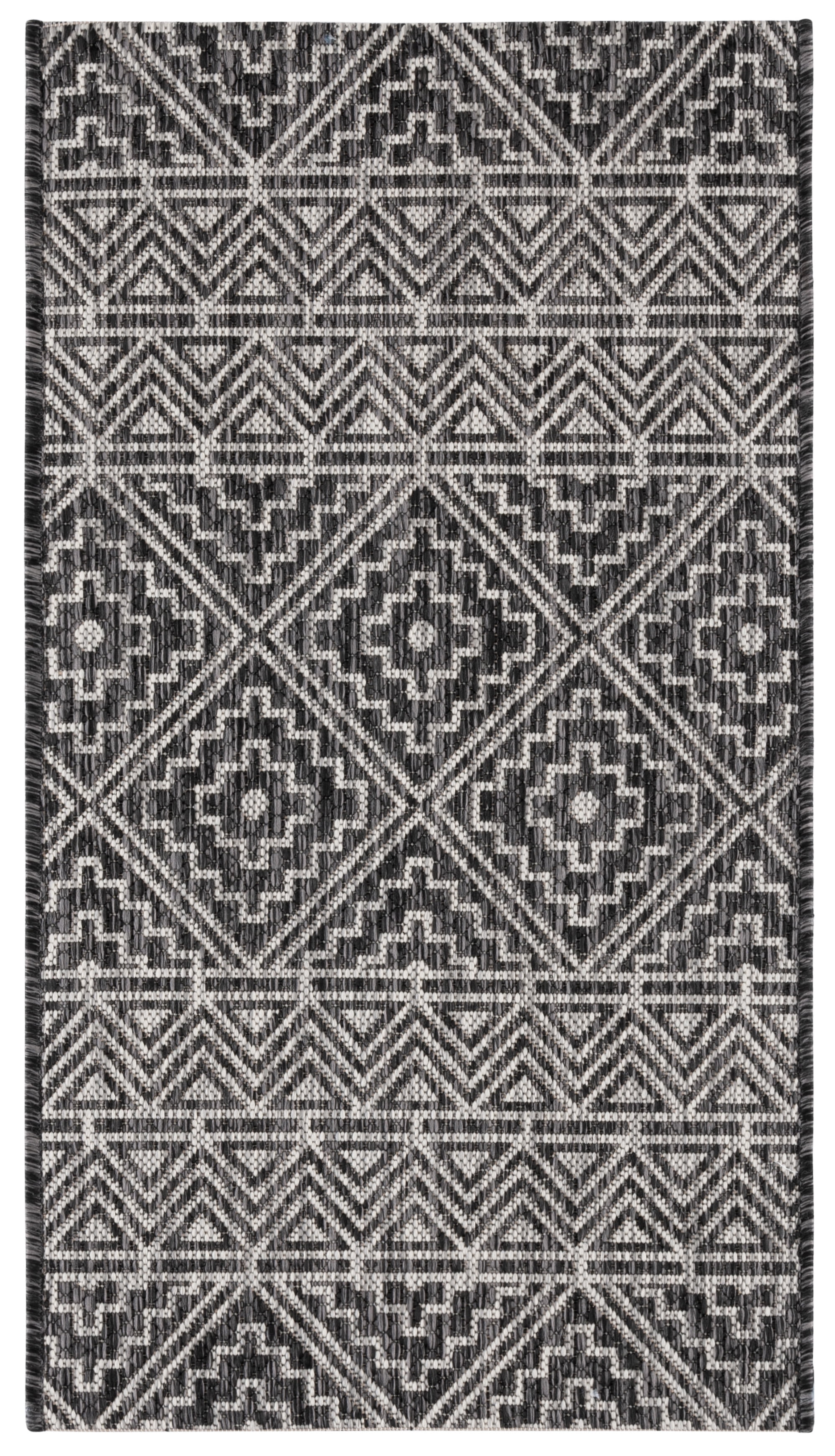 24" Black Synthetic Easy-Care Indoor/Outdoor Flatweave Rug