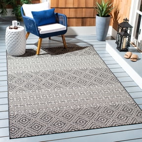 SAFAVIEH Courtyard Karen Geometric Indoor/Outdoor Area Rug, Black/Grey, 4' x 4' Square