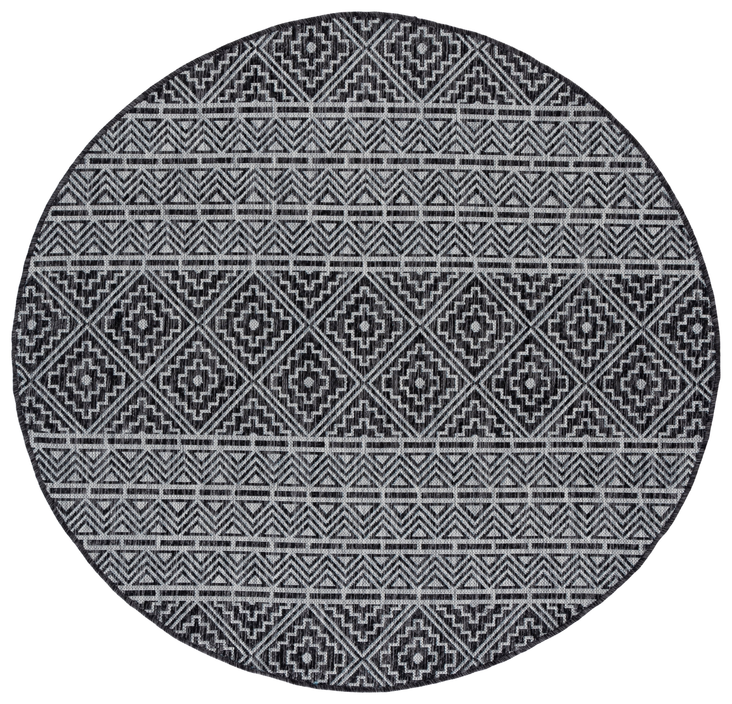 SAFAVIEH Courtyard Karen Geometric Indoor/Outdoor Area Rug, Black/Grey, 5'3" x 5'3" Round