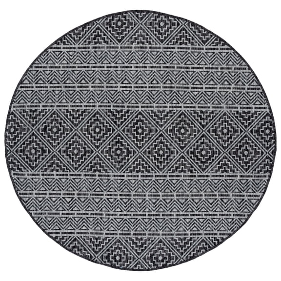 SAFAVIEH Courtyard Karen Geometric Indoor/Outdoor Area Rug, Black/Grey, 5'3" x 5'3" Round