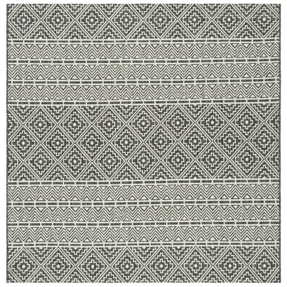 SAFAVIEH Courtyard Karen Geometric Indoor/Outdoor Area Rug, Black/Grey, 6'7" x 6'7" Square