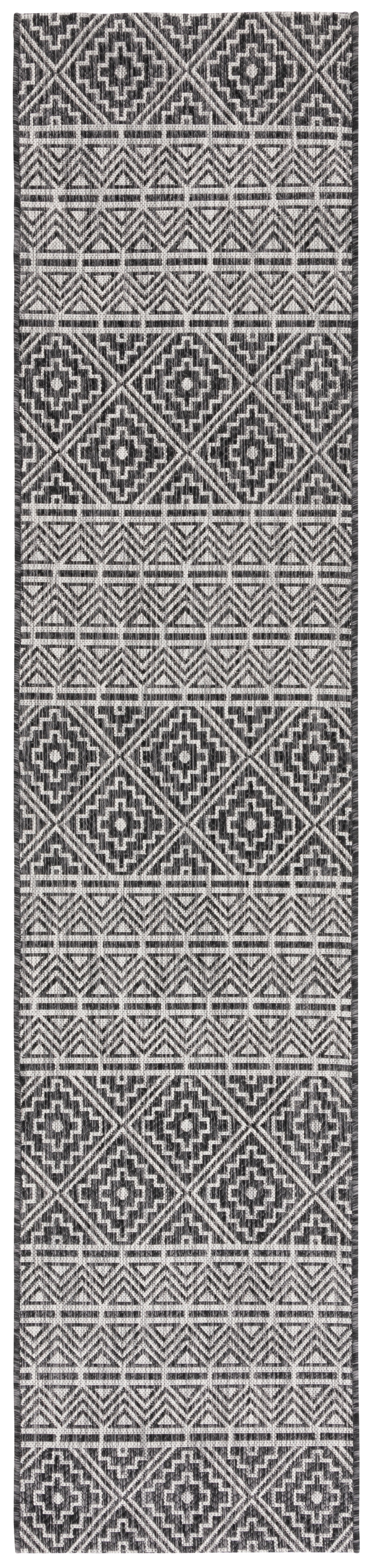 SAFAVIEH Courtyard Karen Geometric Indoor/Outdoor Runner Rug, Black/Grey, 2'3" x 10'