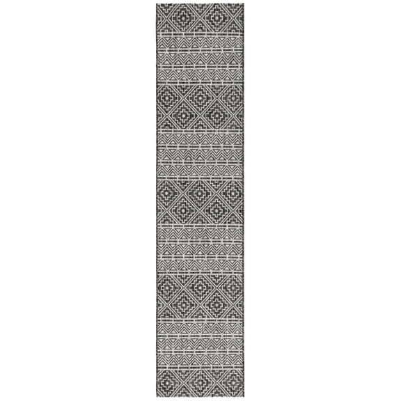 SAFAVIEH Courtyard Karen Geometric Indoor/Outdoor Runner Rug, Black/Grey, 2'3" x 12'