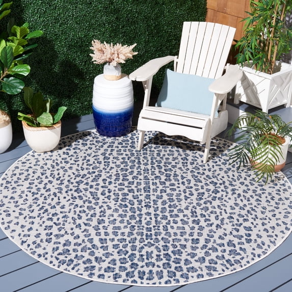 Safavieh Courtyard Karina Animal Indoor/Outdoor Area Rug, Ivory/Navy, 7'10" x 7'10" Round
