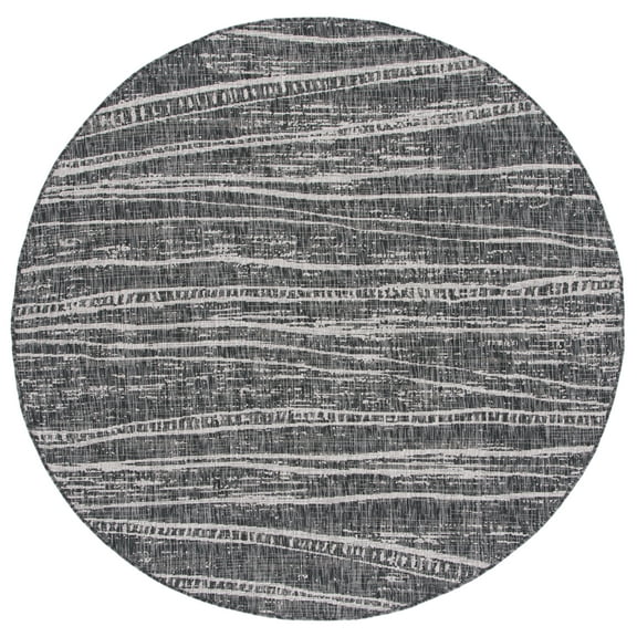 SAFAVIEH Courtyard Kasandra Abstract Indoor/Outdoor Area Rug, Black/Ivory, 6'7" x 6'7" Round