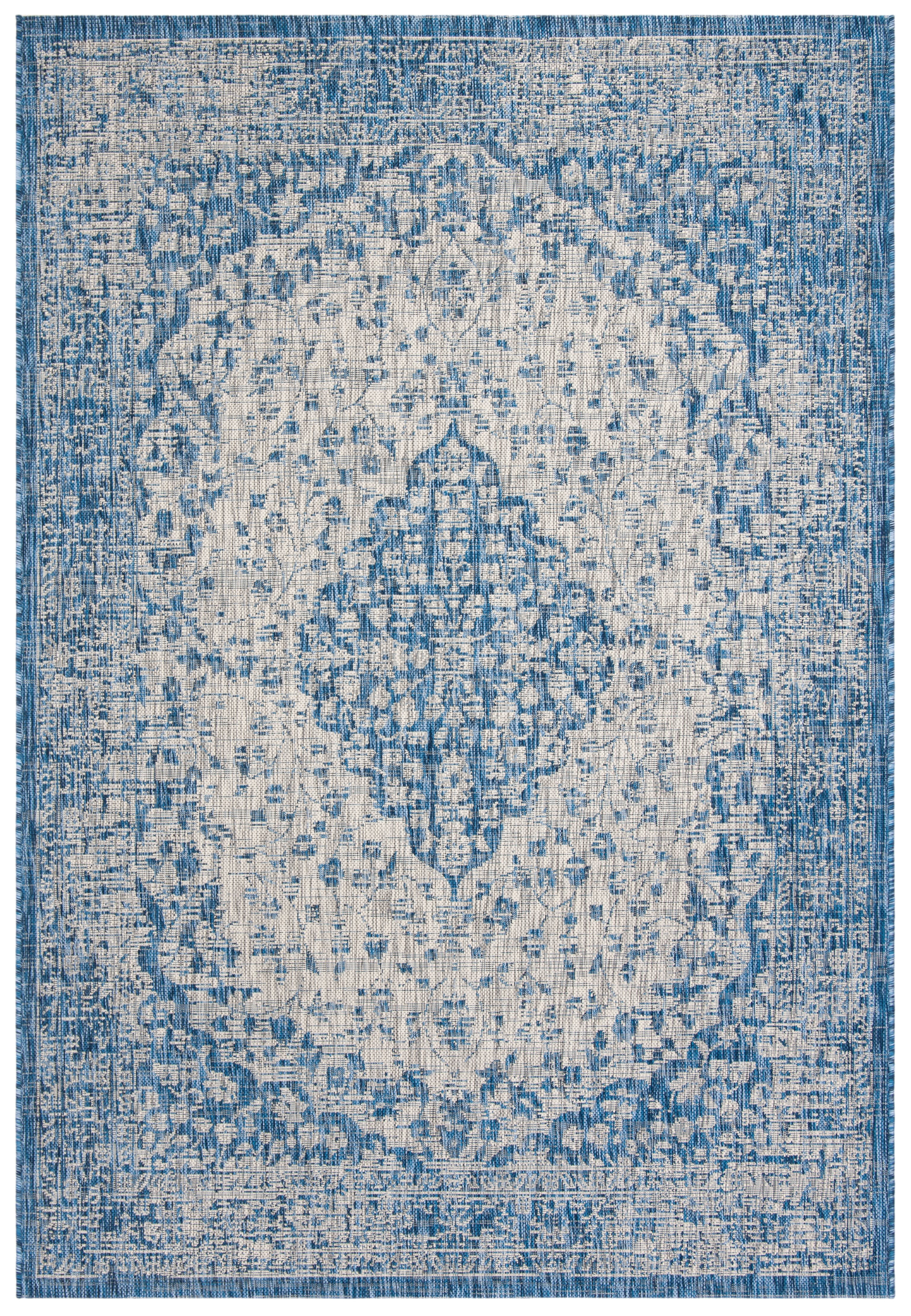 Courtyard Chic 6'7" x 9'6" Blue/Grey Synthetic Rectangular Easy-Care Rug