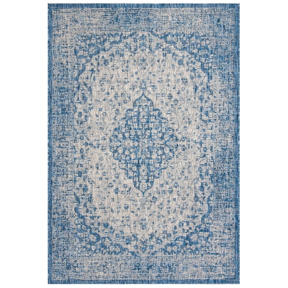 SAFAVIEH Courtyard Kebo Medallion Indoor/Outdoor Area Rug, Blue/Grey, 6'7" x 9'6"
