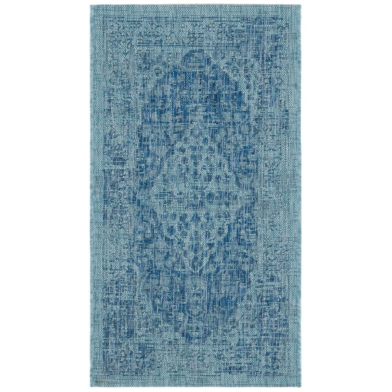 SAFAVIEH Courtyard Kebo Medallion Indoor/Outdoor Area Rug, Navy/Aqua, 2' x 3'7"