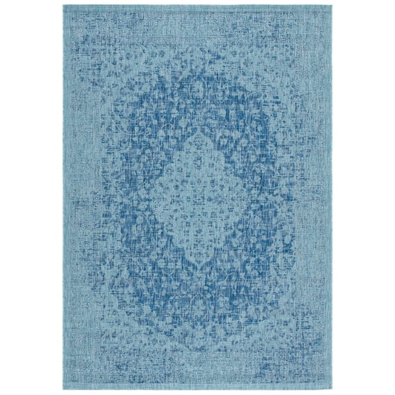 SAFAVIEH Courtyard Kebo Medallion Indoor/Outdoor Area Rug, Navy/Aqua, 8' x 10'