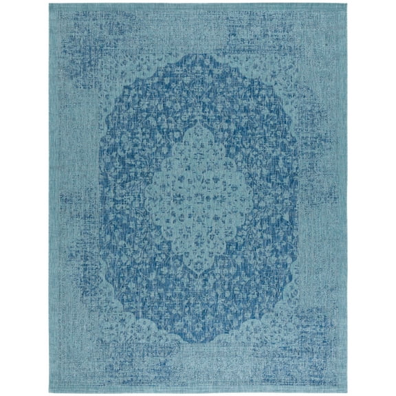 SAFAVIEH Courtyard Kebo Medallion Indoor/Outdoor Area Rug, Navy/Aqua, 9' x 12'