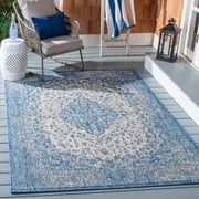 SAFAVIEH Courtyard Kebo Traditional Indoor/Outdoor Area Rug, 5'3" x 7'7", Blue/Grey