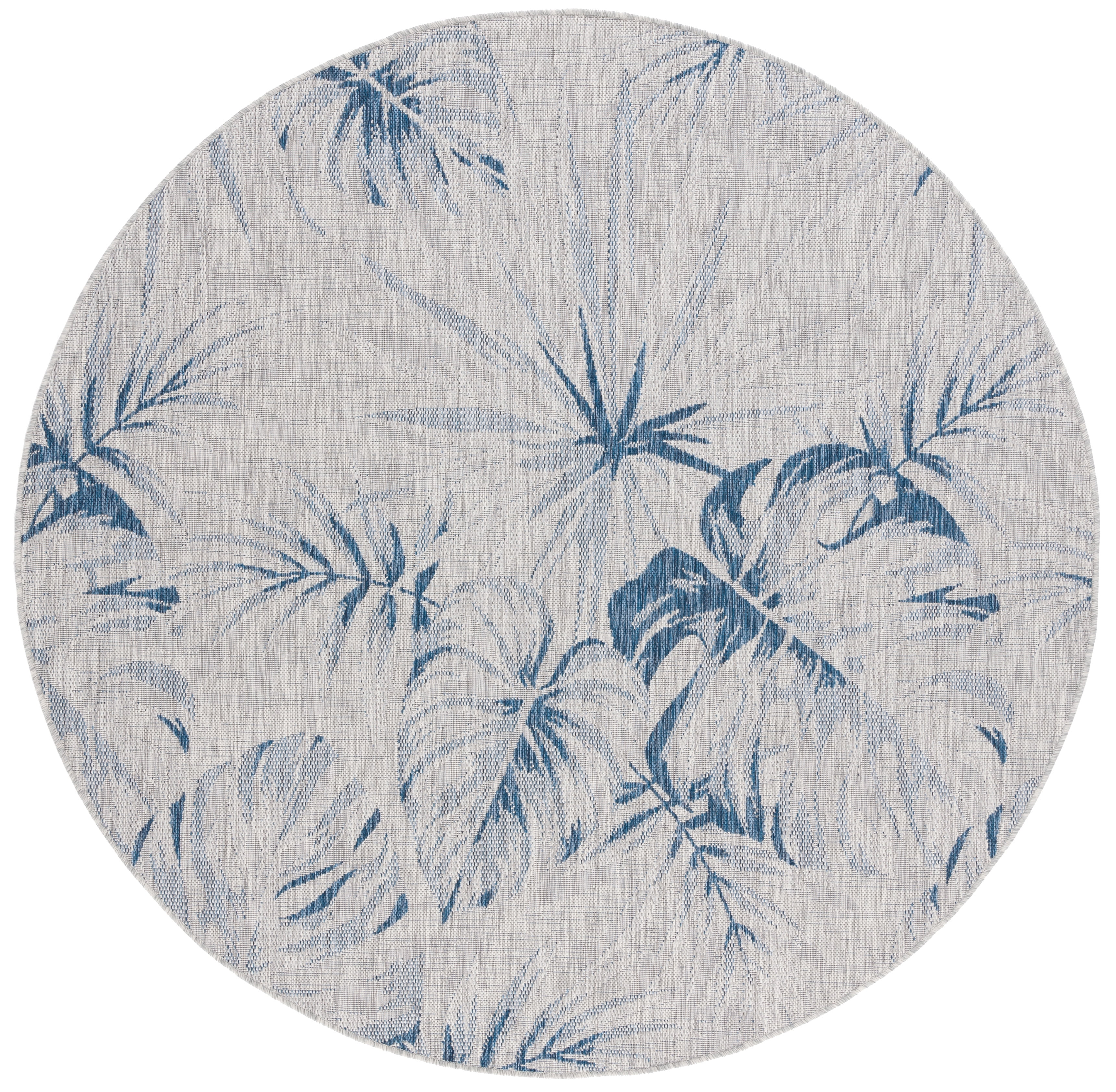 SAFAVIEH Courtyard Keelan Botanical Indoor/Outdoor Area Rug, Grey/Navy, 6'7" x 6'7" Round