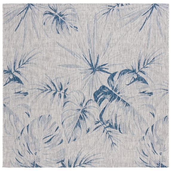 SAFAVIEH Courtyard Keelan Botanical Indoor/Outdoor Area Rug, Grey/Navy, 6'7" x 6'7" Square
