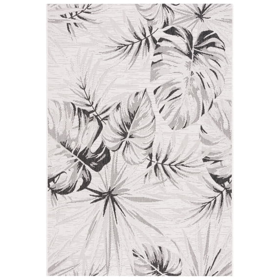 SAFAVIEH Courtyard Keelan Botanical Indoor/Outdoor Area Rug, Ivory/Black, 5'3" x 7'7"
