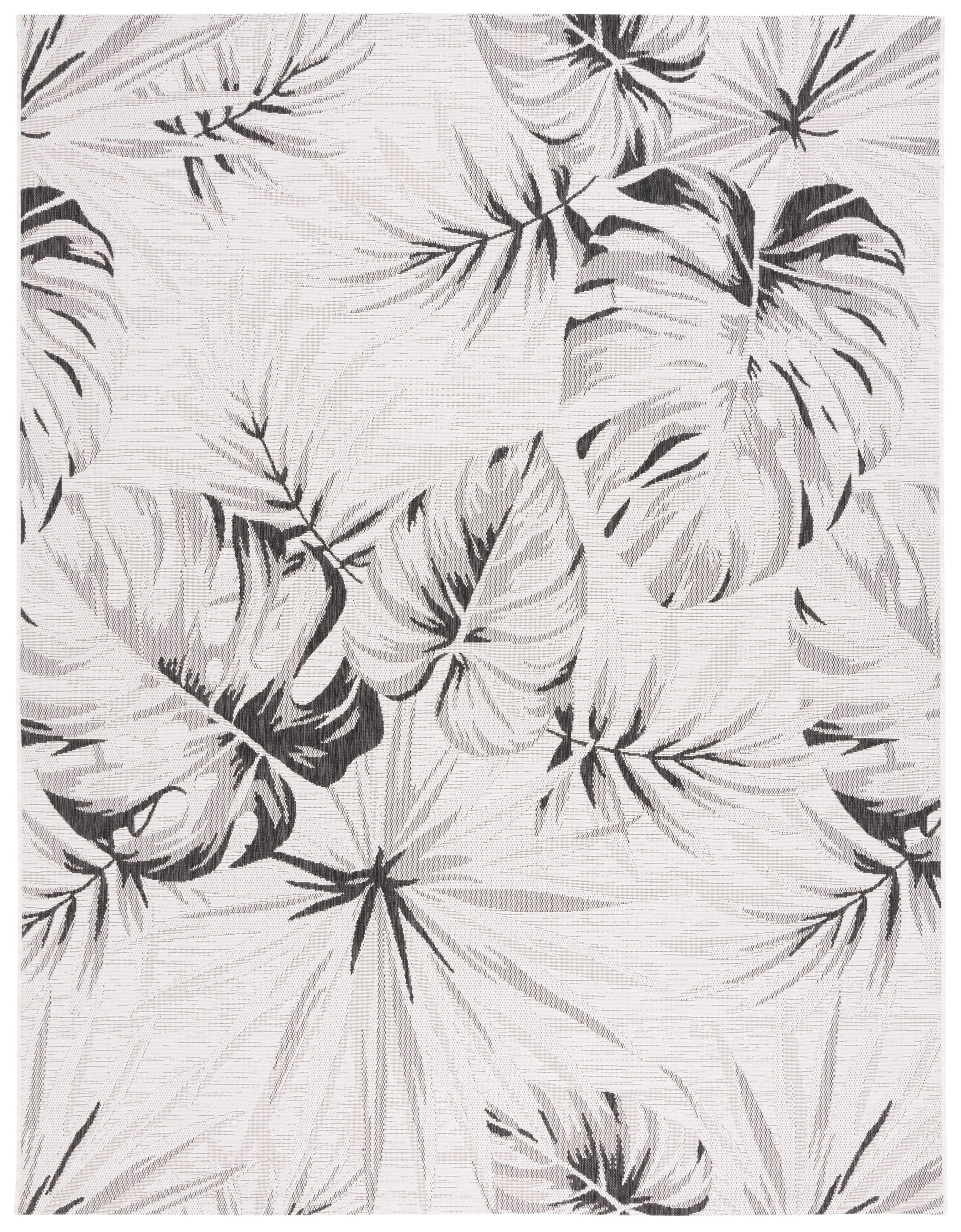 SAFAVIEH Courtyard Keelan Botanical Indoor/Outdoor Area Rug, Ivory/Black, 9' x 12'