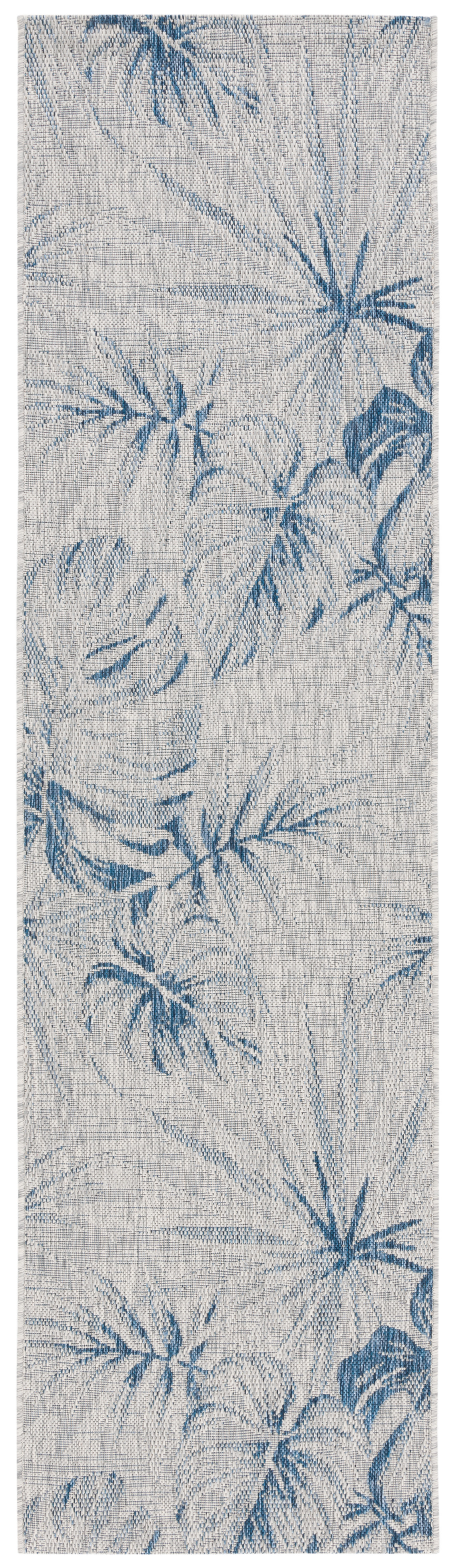 SAFAVIEH Courtyard Keelan Botanical Indoor/Outdoor Runner Rug, Grey/Navy, 2'3" x 8'