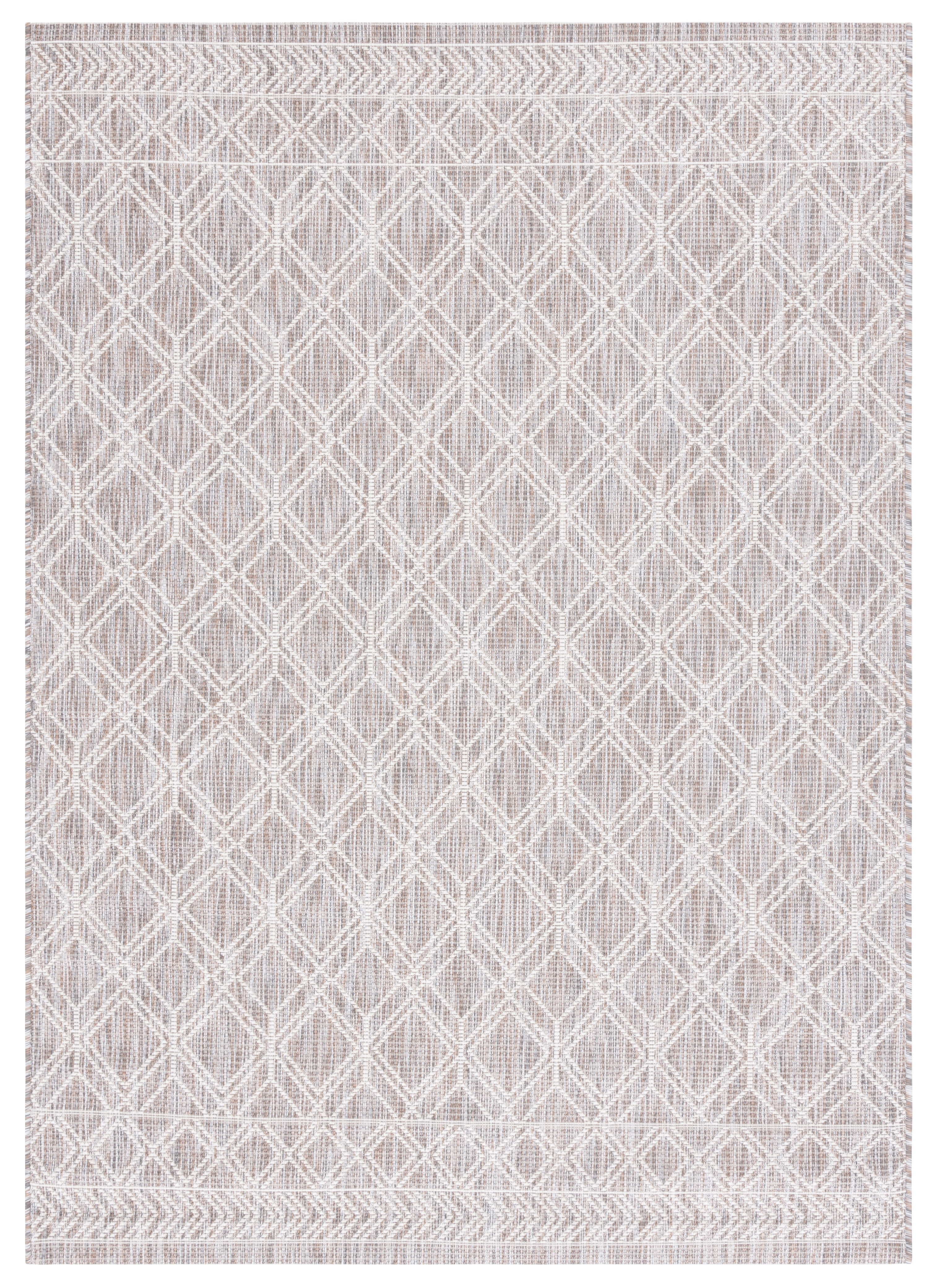 SAFAVIEH Courtyard Kenesa Geometric Indoor/Outdoor Area Rug, Ivory/Beige Grey, 4' x 5'7"