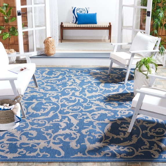Safavieh Courtyard Kevin Floral Indoor/Outdoor Area Rug, Blue/Natural, 6'7" x 6'7" Square