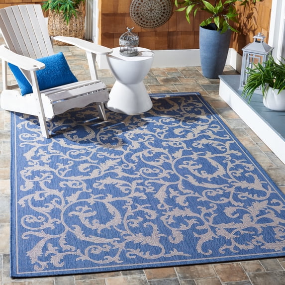 Safavieh Courtyard Kevin Floral Indoor/Outdoor Area Rug, Blue/Natural, 6'7" x 9'6"
