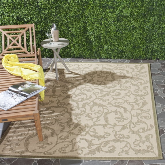 Safavieh Courtyard Kevin Floral Indoor/Outdoor Area Rug, Natural/Olive, 6'7" x 9'6"