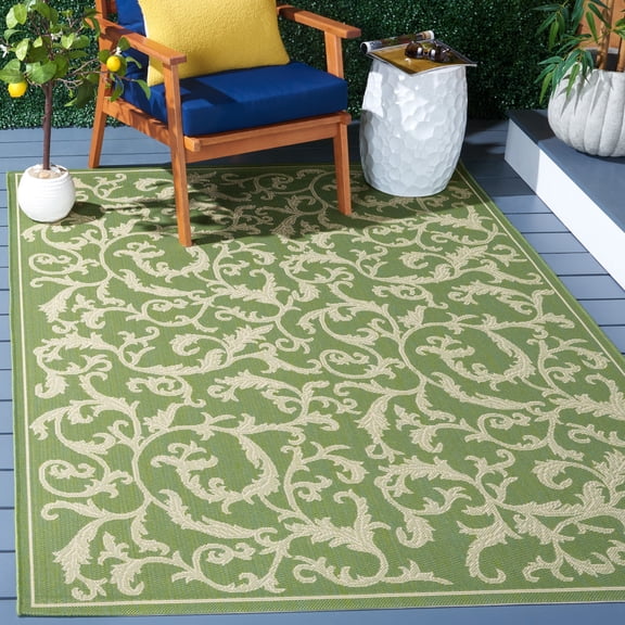 Safavieh Courtyard Kevin Floral Indoor/Outdoor Area Rug, Olive/Natural, 6'7" x 9'6"
