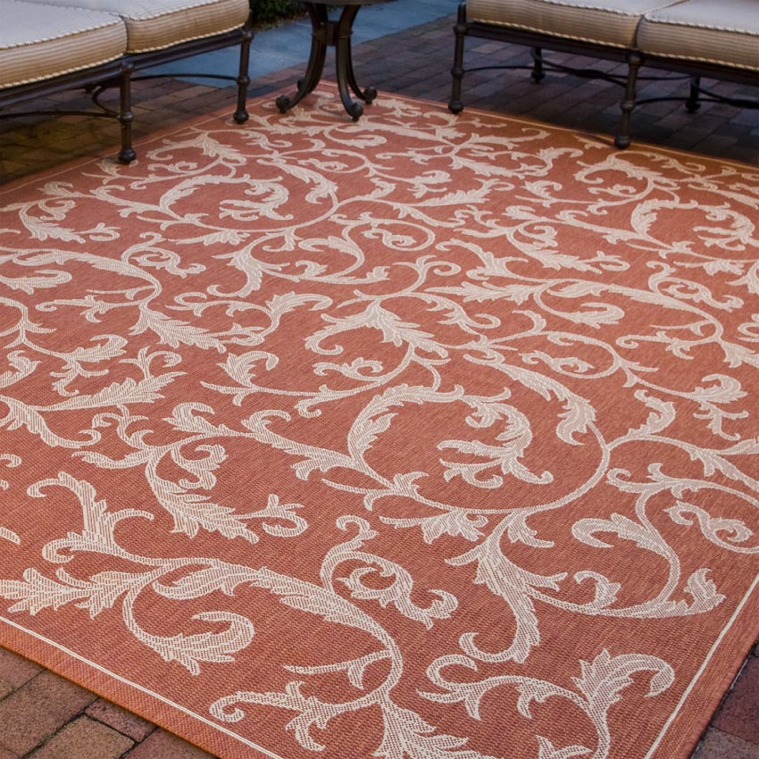 Terracotta and Natural Rectangular Synthetic Indoor/Outdoor Rug