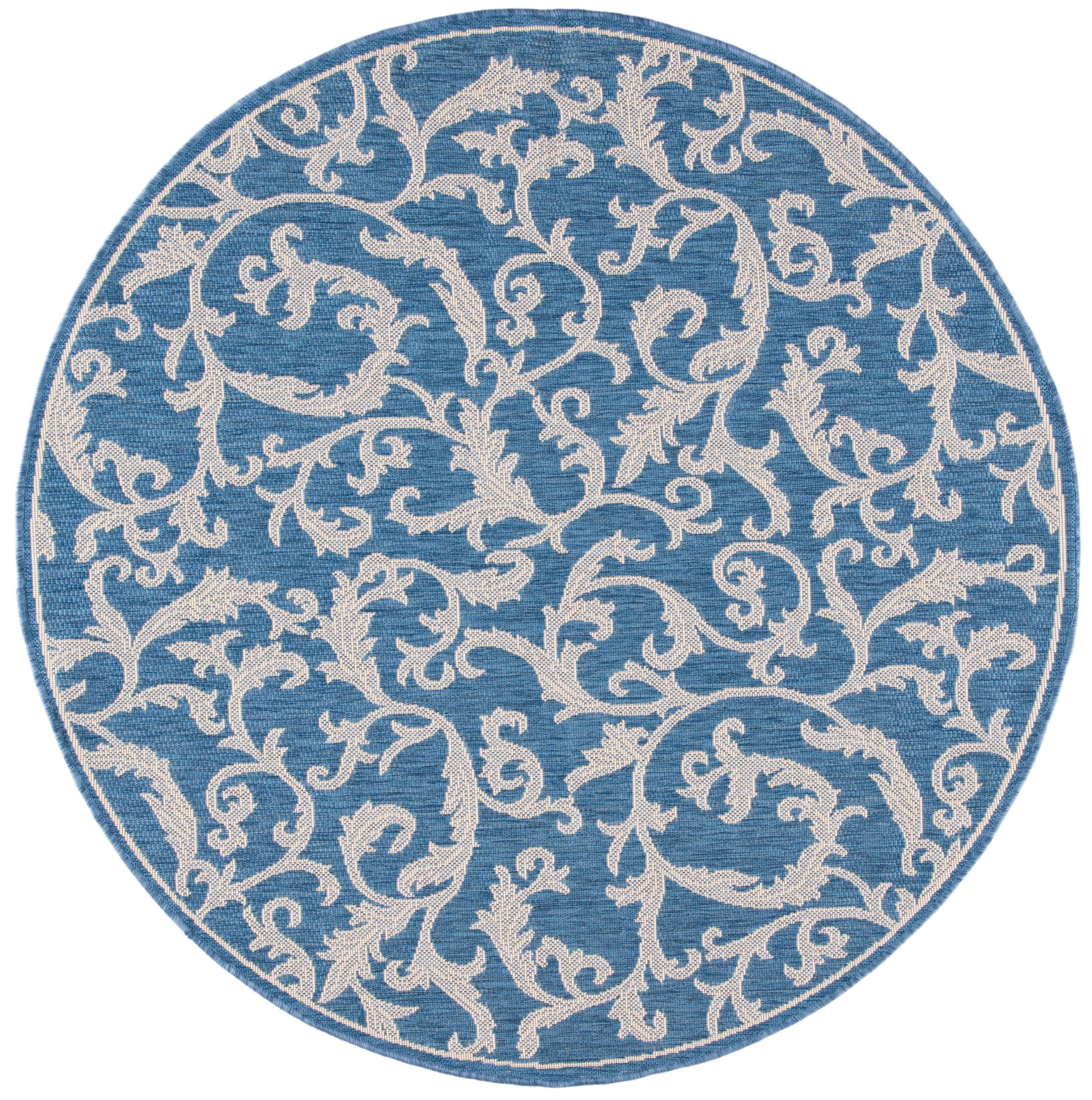 Safavieh Courtyard Kevin Floral Indoor/Outdoor Area Rug, Blue/Natural, 7'10" x 7'10" Round