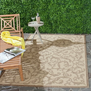 SAFAVIEH Courtyard Kevin Floral Indoor/Outdoor Area Rug, 7'10" x 7'10" Square, Natural/Brown