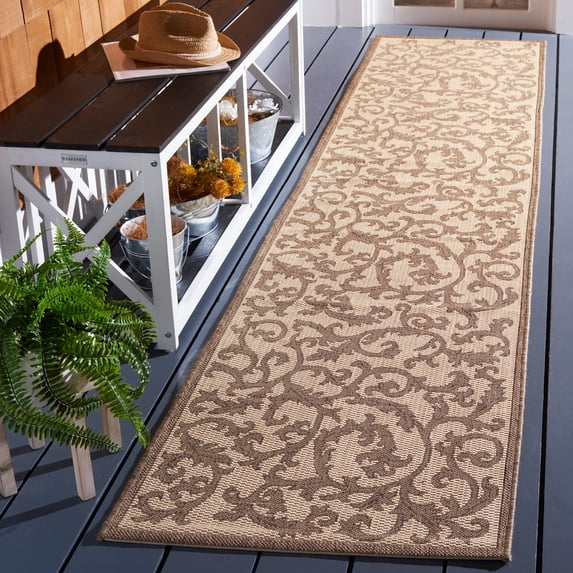 Safavieh Courtyard Kevin Floral Indoor/Outdoor Runner Rug, Natural/Brown, 2'3" x 10'