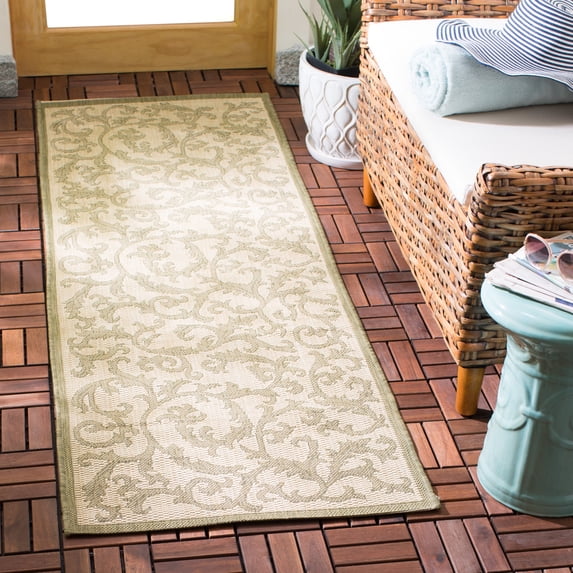 Safavieh Courtyard Kevin Floral Indoor/Outdoor Runner Rug, Natural/Olive, 2'3" x 10'
