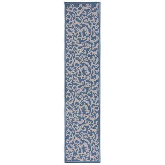 Safavieh Courtyard Kevin Floral Indoor/Outdoor Runner Rug, Blue/Natural, 2'3" x 14'