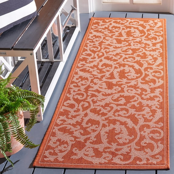 Safavieh Courtyard Kevin Floral Indoor/Outdoor Runner Rug, Terracotta/Natural, 2'3" x 14'