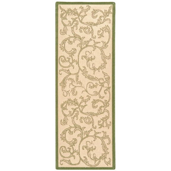 Safavieh Courtyard Kevin Floral Indoor/Outdoor Runner Rug, Natural/Olive, 2'3" x 6'7"