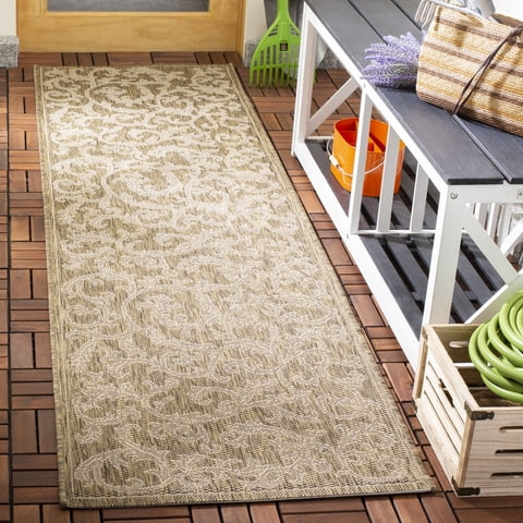 Safavieh Courtyard Kevin Floral Indoor/Outdoor Runner Rug, Brown/Natural, 2'3" x 8'