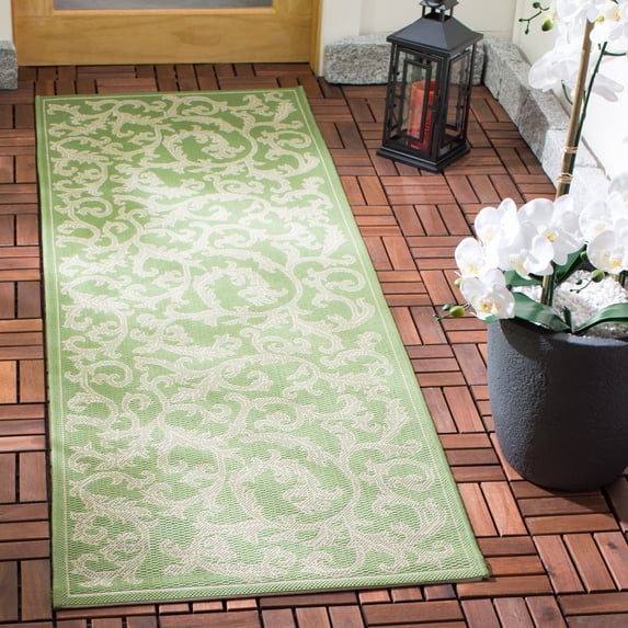 Safavieh Courtyard Kevin Floral Indoor/Outdoor Runner Rug, Olive/Natural, 2'3" x 6'7"