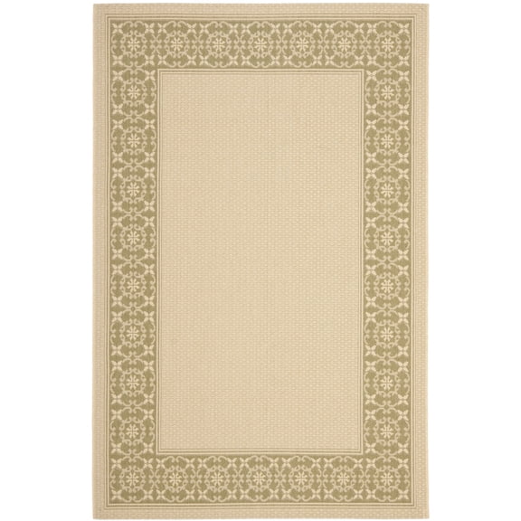 SAFAVIEH Courtyard Kian Bordered Indoor/Outdoor Area Rug, Cream/Green, 4' x 5'7"